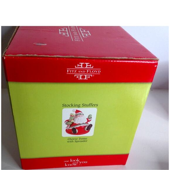 Fitz And Floyd Stocking Stuffers Santa Cheese Dome With Spreaders New - Picture 2 of 6